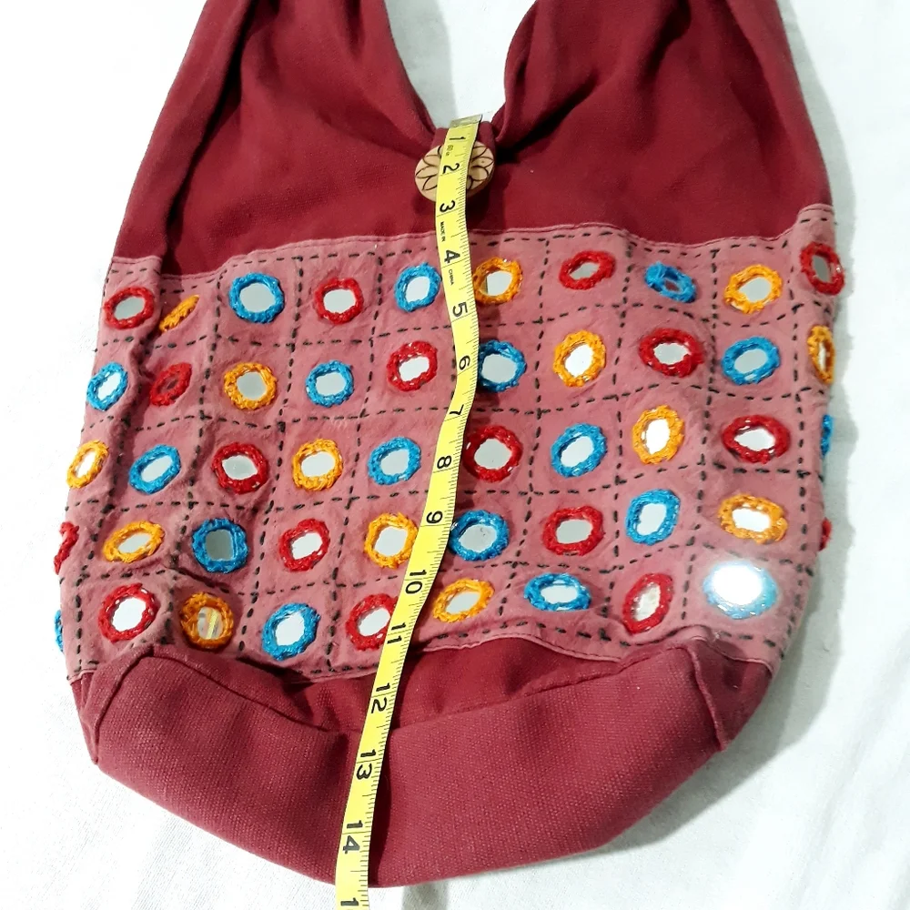 Boho Bag Shoulder/Crossbody Red and Multicolor With Mirrors Designed